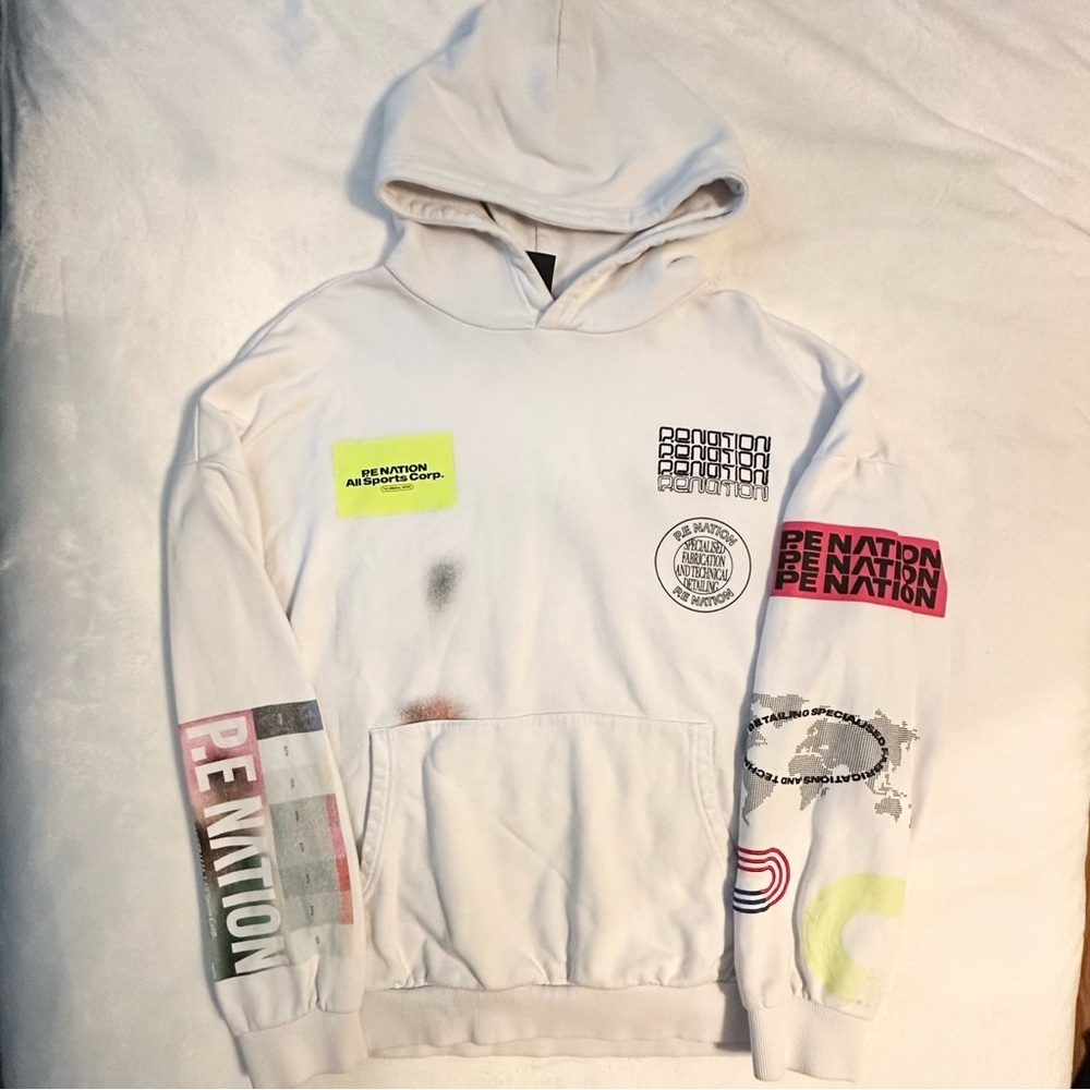 PE Nation Circuit Graphic Print Hoodie Sweatshirt Men’s M logos blur organic